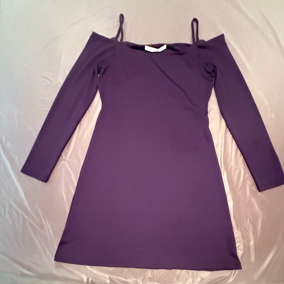 Susana Monaco Purple Long Sleeve Cold Shoulder Stretch Midi Dress Size Large - Picture 2 of 9